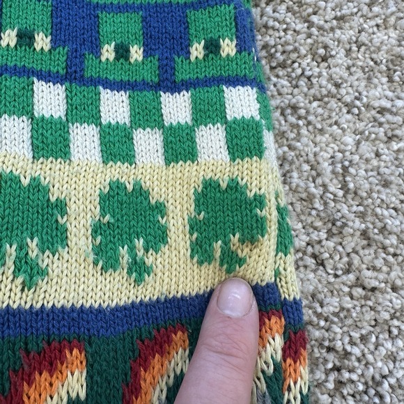 St Patrick's Vest Medium Vintage Eagles Eye Knit Green Shamrocks Button Down - Picture 10 of 12